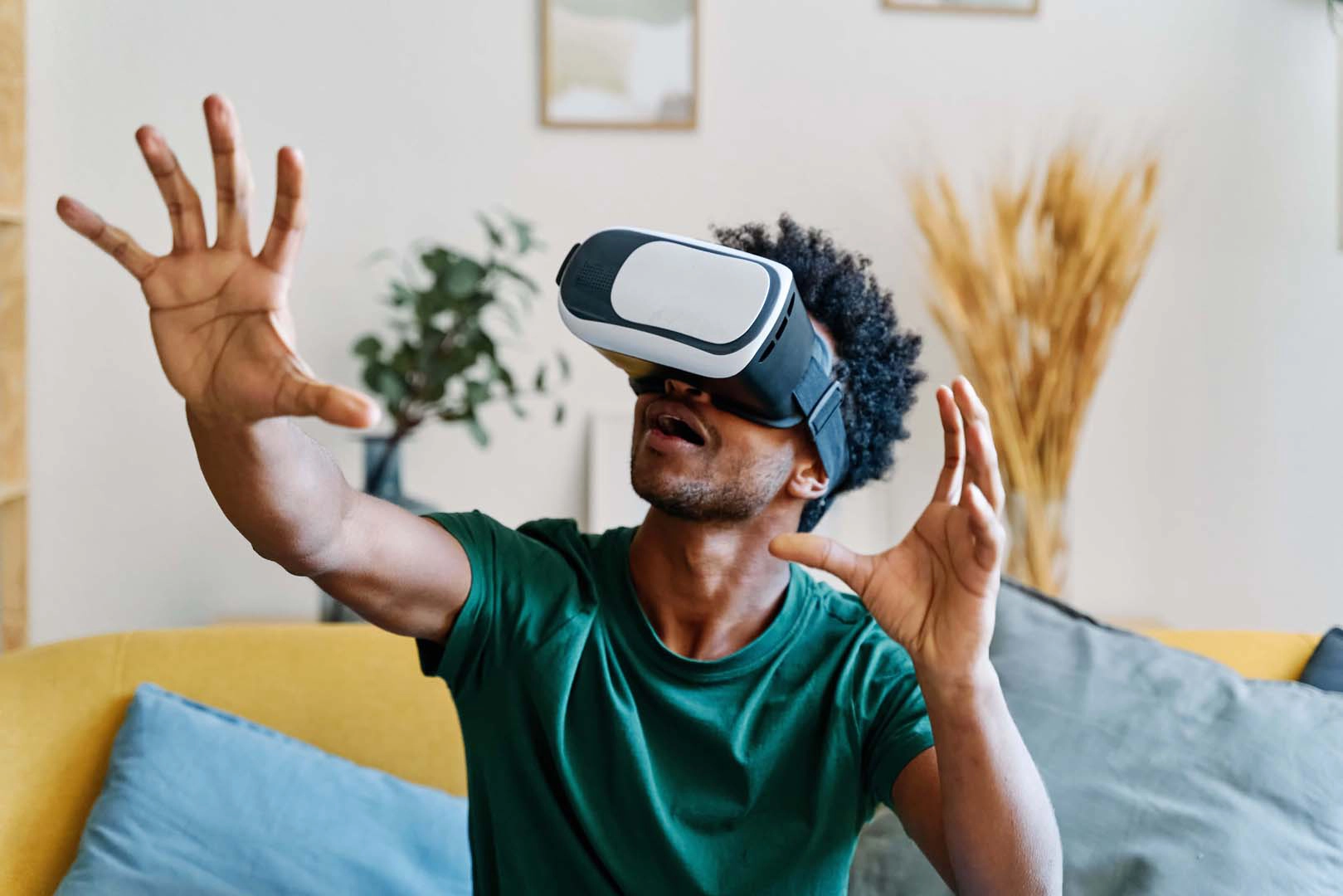 A man wearing a virtual reality headset