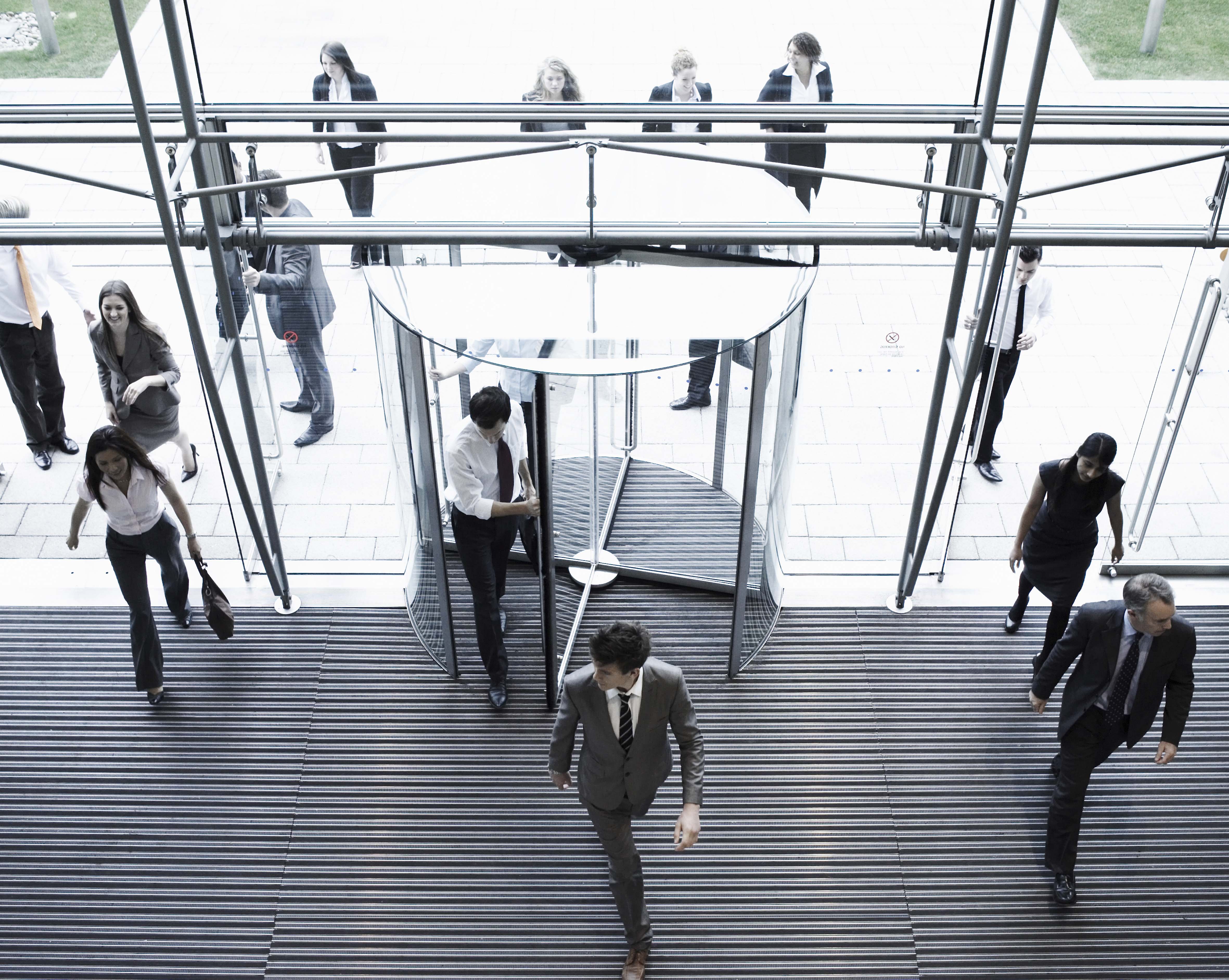 People entering an officer building