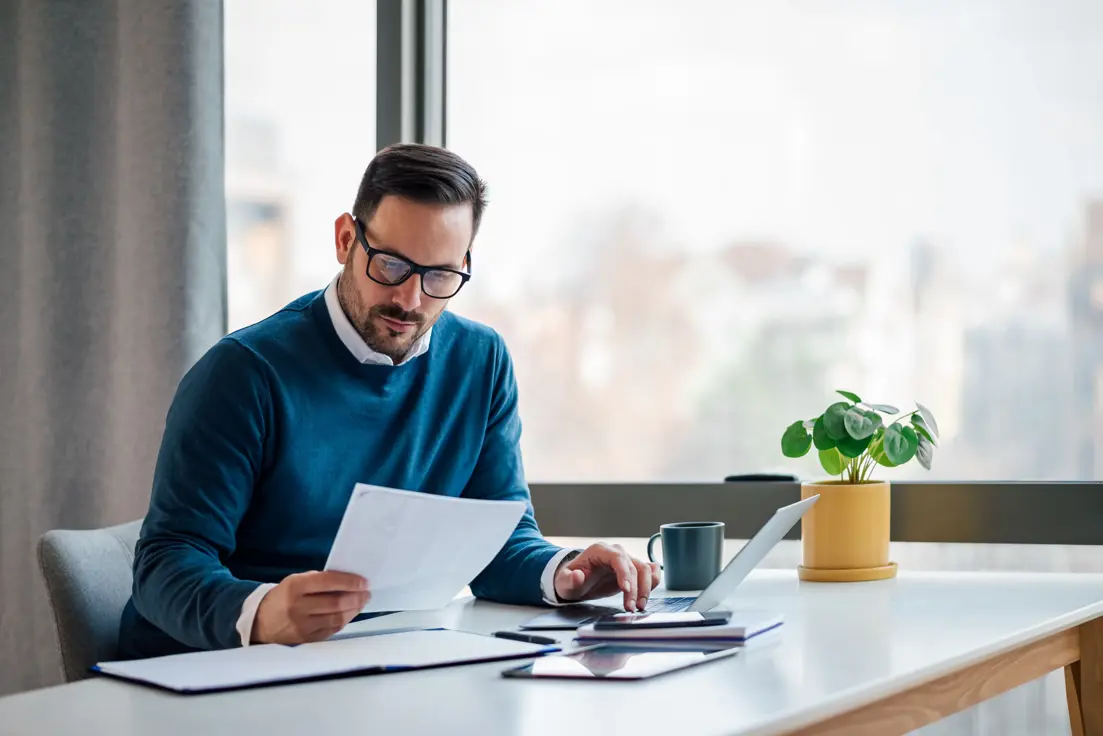 person reviewing a document