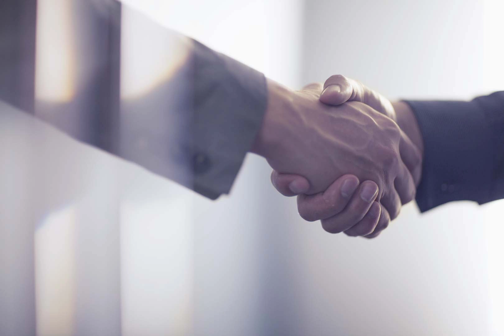 A handshake of two people in suits