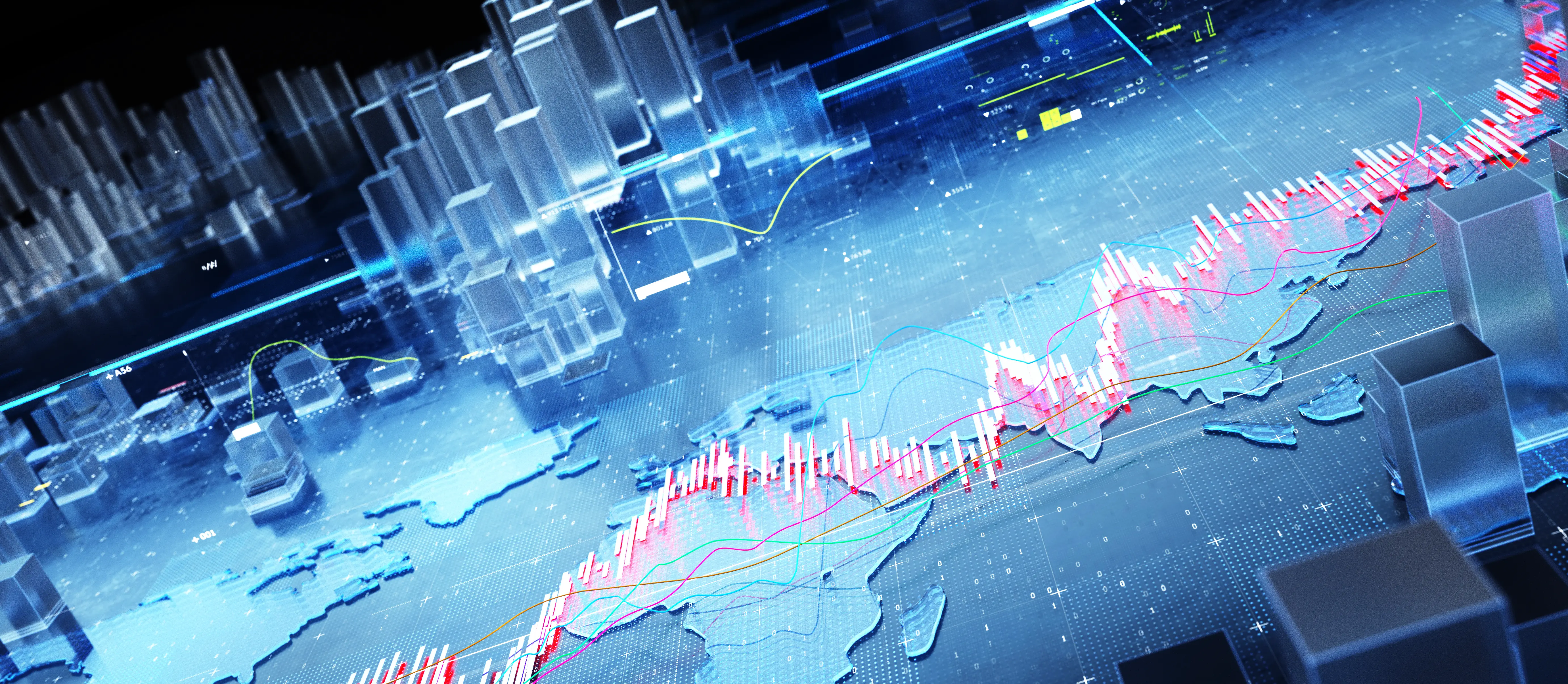 World map with graphs